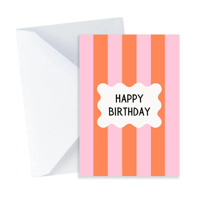 Pink and Orange Stripes Birthday Card - Mini Card