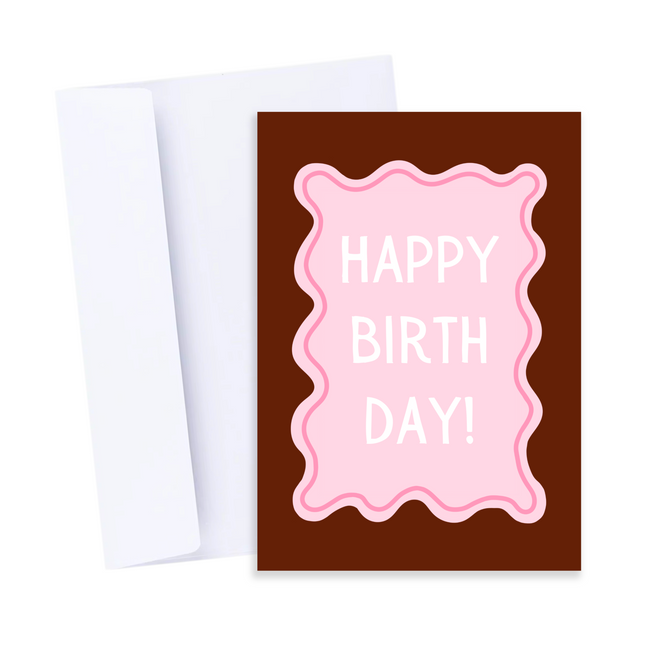 Wiggly Pink and Burgundy Happy Birthday Card