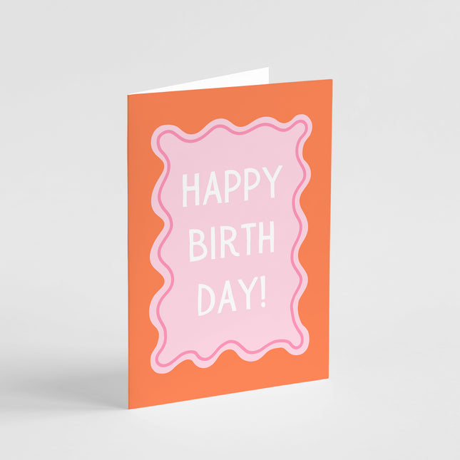 Wiggly Pink and Orange Happy Birthday Card
